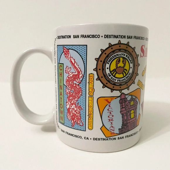 Vtg Destination San Francisco Mug Illustrations  Golden Gate Bridge Cable Car - Picture 12 of 13